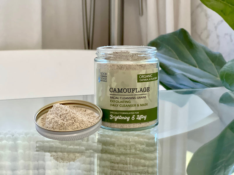 Jar of Camouflage Brightening & Lifting exfoliating cleanser and mask with grains, Good Common Sense Naturals