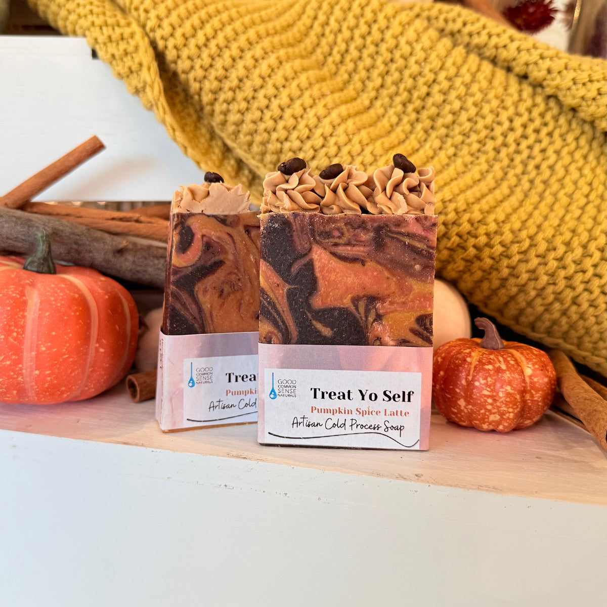Treat YO'self! Coffee Pumpkin Bar Soap made with real pumpkin and green coffee extract, Good Common Sense Naturals