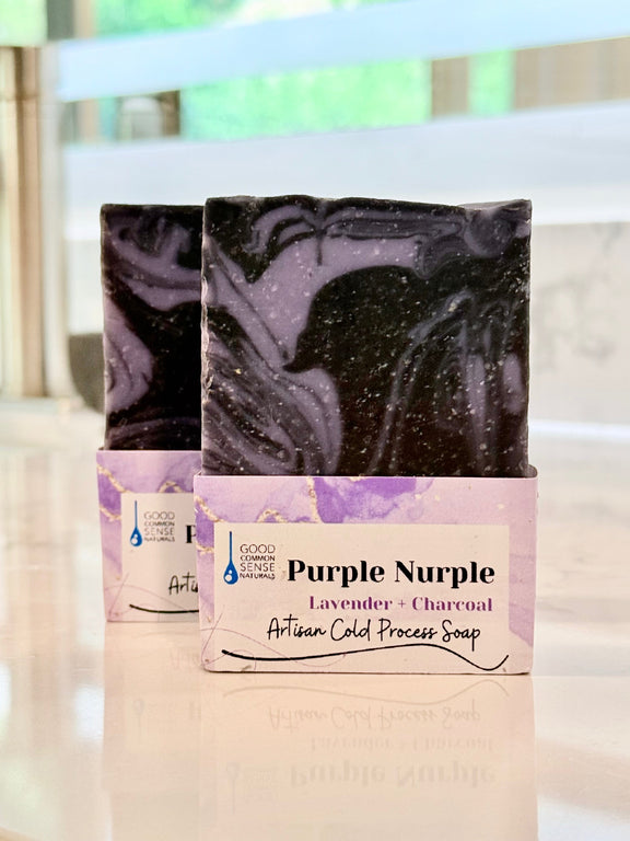 Purple Nurple Bar Soap made with lavender and activated charcoal, Good Common Sense Naturals