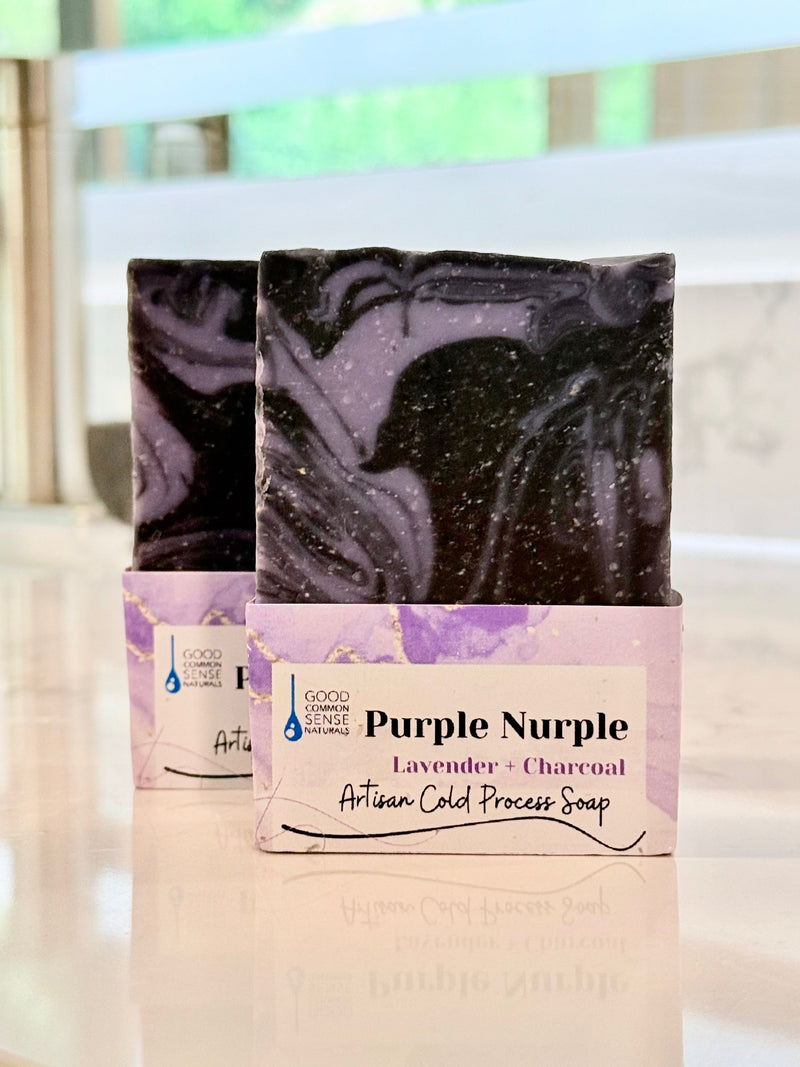 Purple Nurple Bar Soap made with lavender and activated charcoal, Good Common Sense Naturals