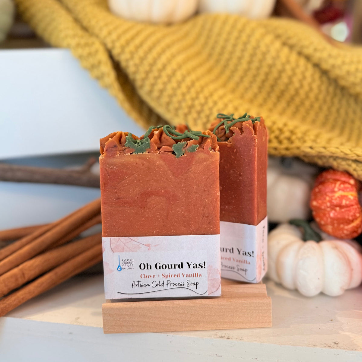 Oh Gourd Yass!! Pumpkin Bar Soap made with olive oil, shea and cocoa butters, kaolin clay, and real pumpkin, Good Common Sense Naturals