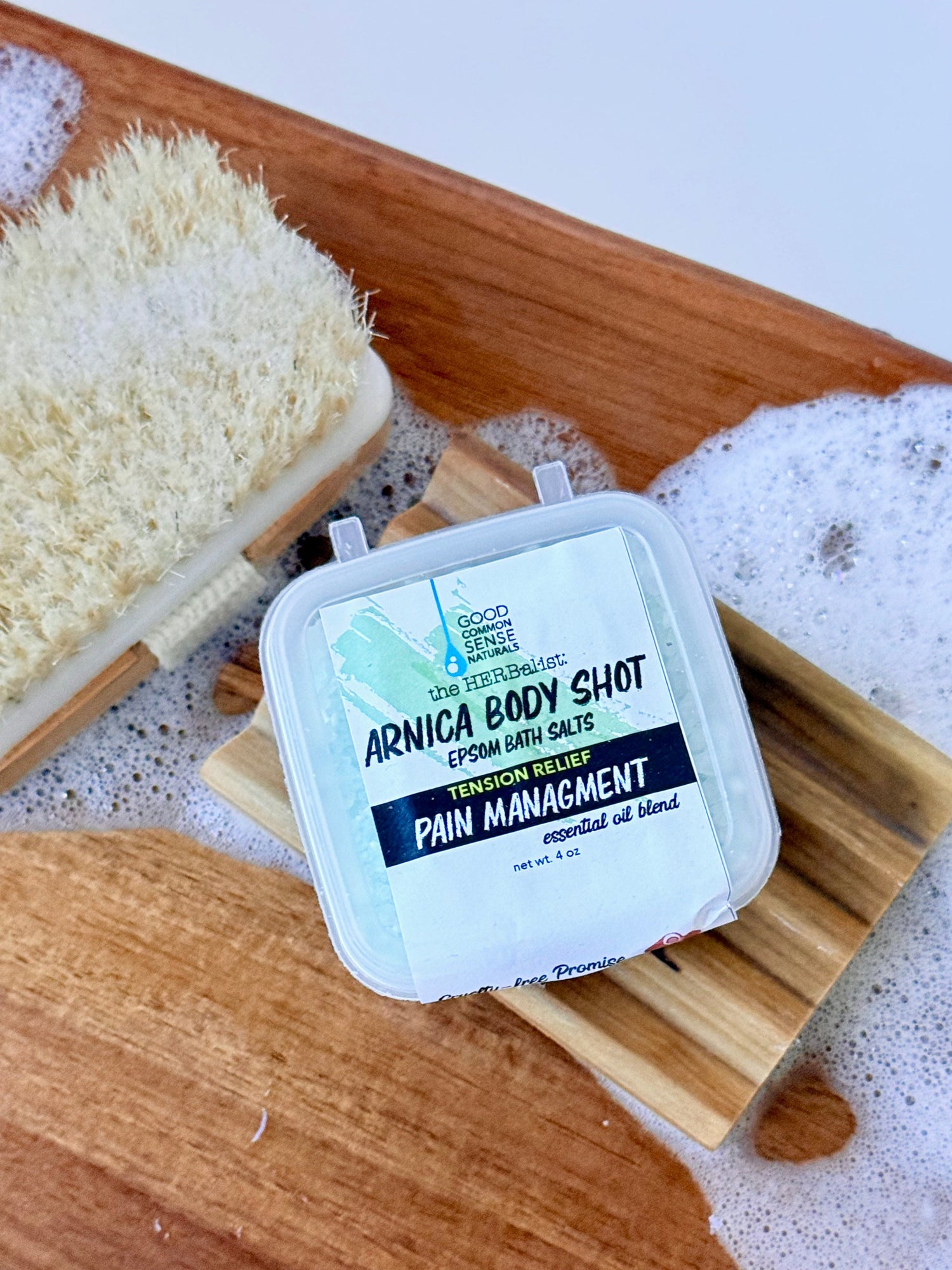 Float Away Pain Management Dead Sea bath salts with eucalyptus and arnica, Good Common Sense Naturals