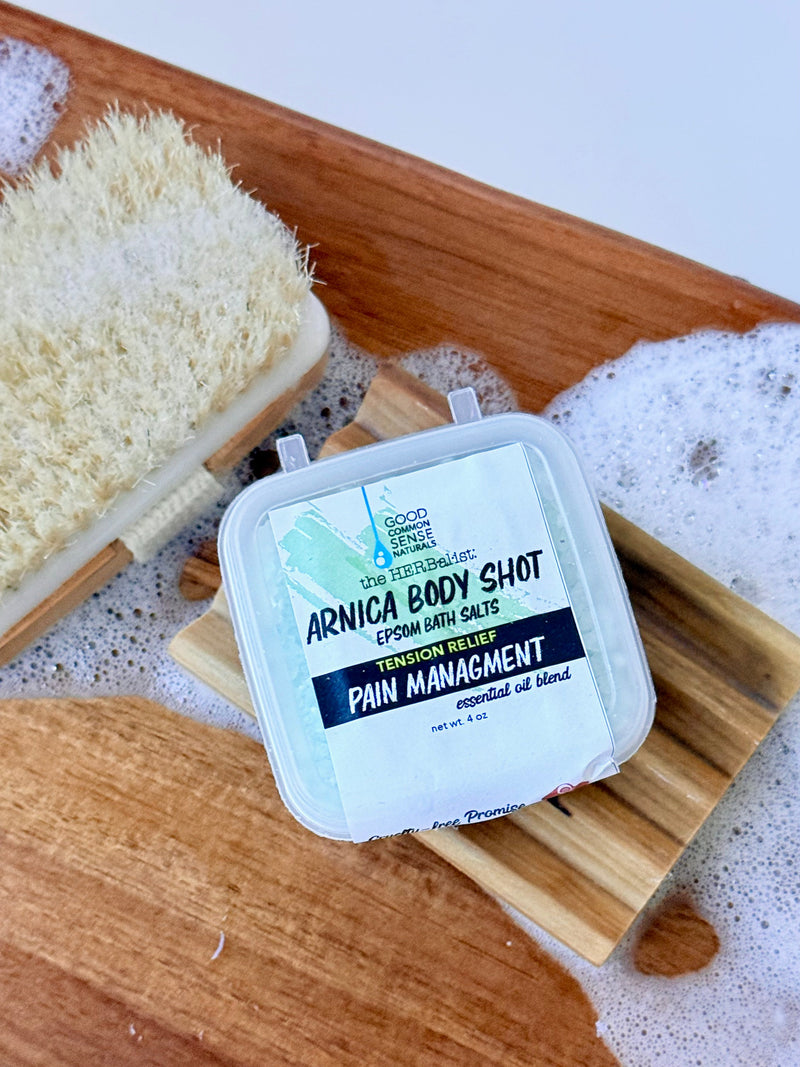 Float Away Pain Management Dead Sea bath salts with eucalyptus and arnica, Good Common Sense Naturals