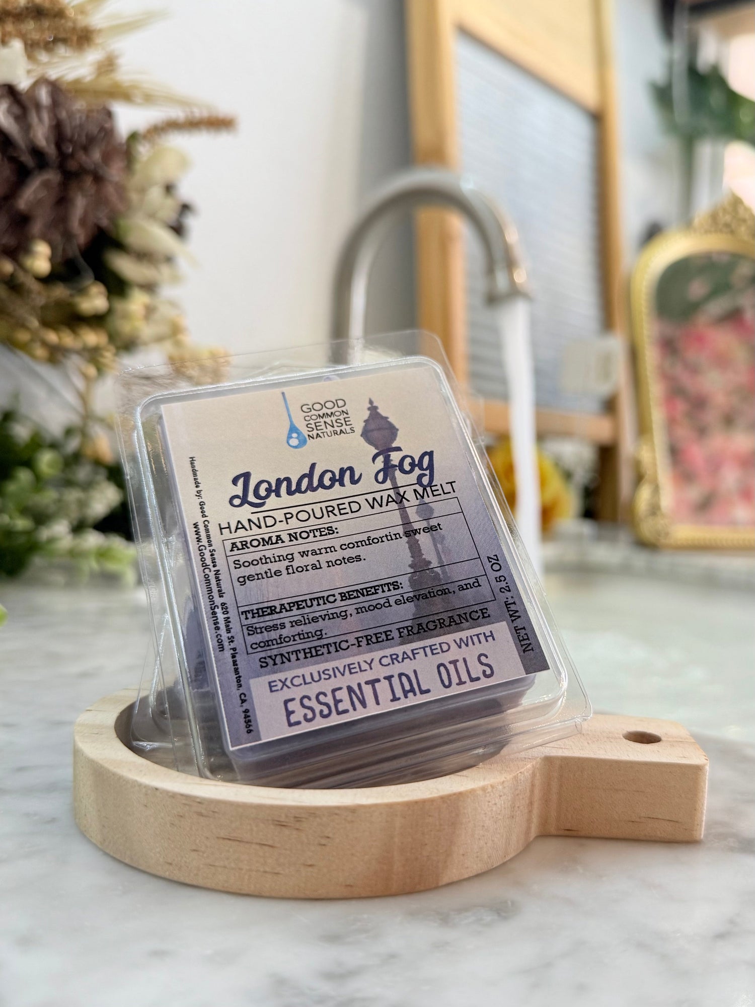 Hand poured London Fog wax melt with lavender, palmarosa, bergamot and vanilla, Good Common Sense Naturals