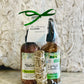Gift set containing Native Body Lotion, Lounge Room Spray, Sage Bundle, and Selenite Crystal, all packaged in green-themed wrapping paper.