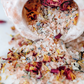 zoomed in relaxation bath tea, rose lavender buds. 
